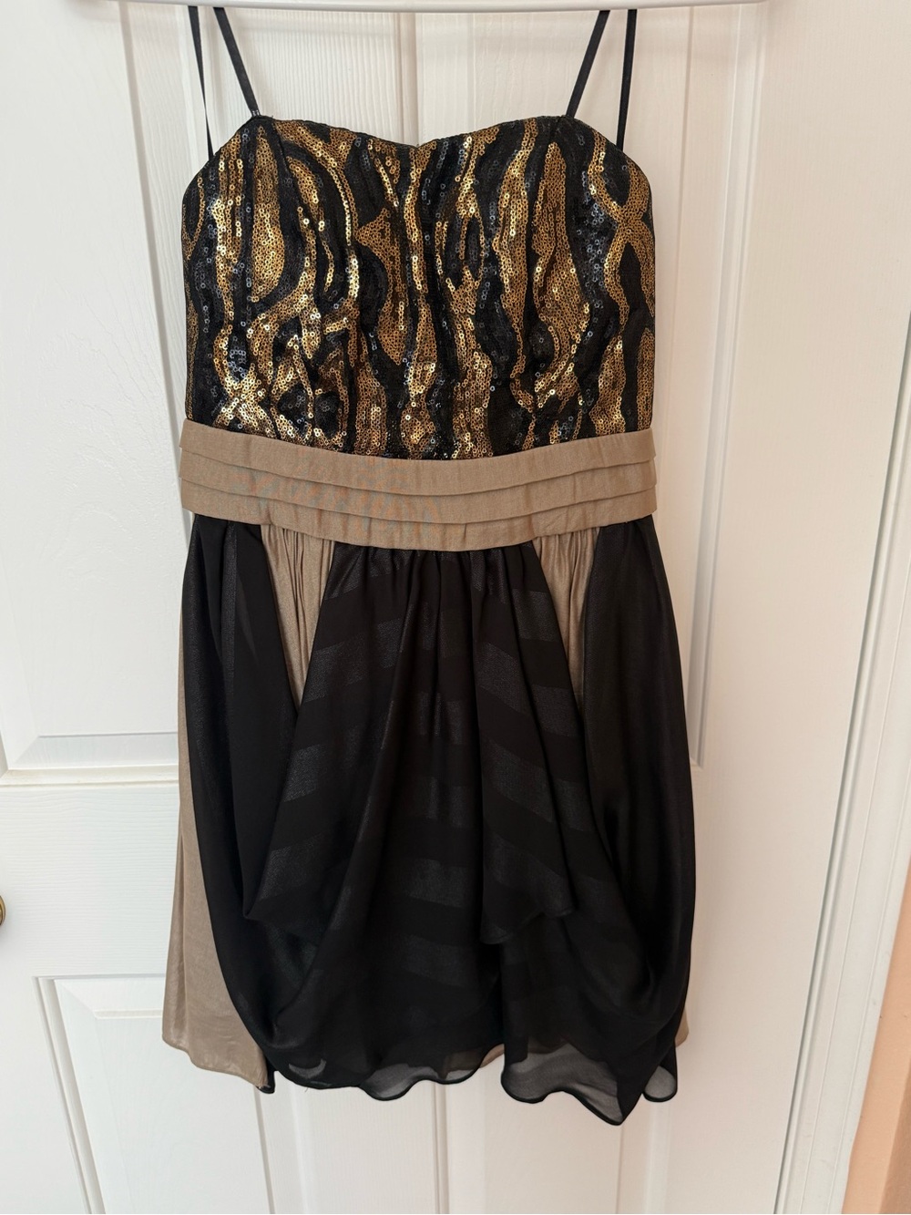 Sequined Strapless Black & Gold Dress